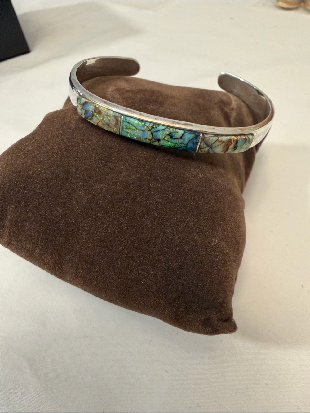 Sterling Silver Spiderweb Opal Cuff Bracelet 925 Small